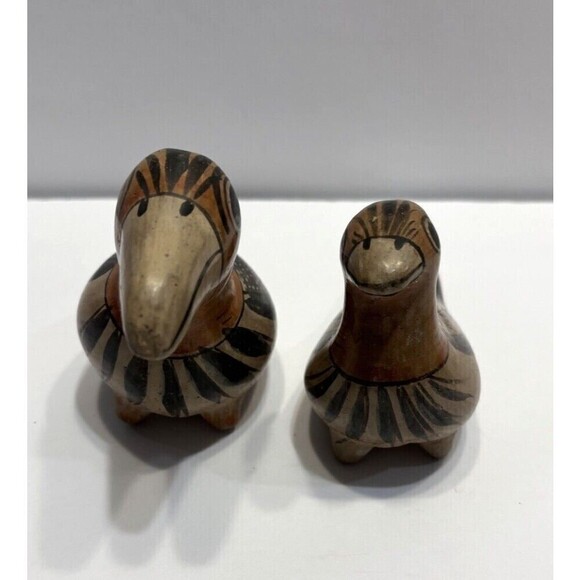 Mexican Pottery Hand Painted Toucan Birds Folk Art Figurine Signed Set 2 Brown - Picture 2 of 14